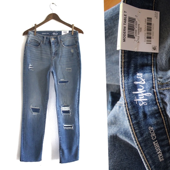 Style & Co. Denim - Style & Co. BNWT High Rise Straight Crop Distressed Patched Jeans 4 27